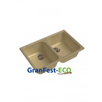 Мойка GRANFEST--QUARZ (ECO) -  15 РОНДО 2 чаши  740*480 мм (БЕЖЕВЫЙ)(без сифона)