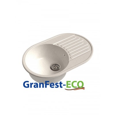 Мойка GRANFEST--QUARZ (ECO) -  18 РОНДО 1 чаша+крыло  740*480 мм (БЕЛЫЙ)(без сифона)