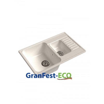 Мойка GRANFEST--QUARZ (ECO) -  21К 1,5 чаши+крыло 740*480 мм (БЕЛЫЙ)(без сифона)