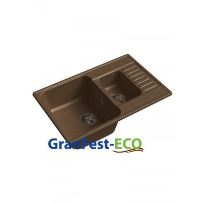 Мойка GRANFEST--QUARZ (ECO) -  21К 1,5 чаши+крыло 740*480 мм (ТЕРРАКОТ)(без сифона)