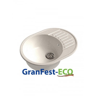 Мойка GRANFEST--QUARZ (ECO) -  58 РОНДО чаша+крыло 620*480 мм (БЕЛЫЙ) (без сифона)