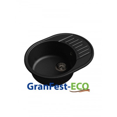 Мойка GRANFEST--QUARZ (ECO) -  58 РОНДО чаша+крыло 620*480 мм (ЧЕРНЫЙ)(без сифона)
