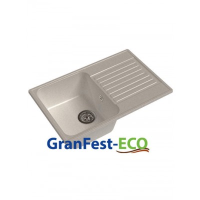 Мойка GRANFEST--QUARZ (ECO) -  78 РОНДО 1 чаша+крыло  740*480 мм (БЕЛЫЙ)(без сифона)