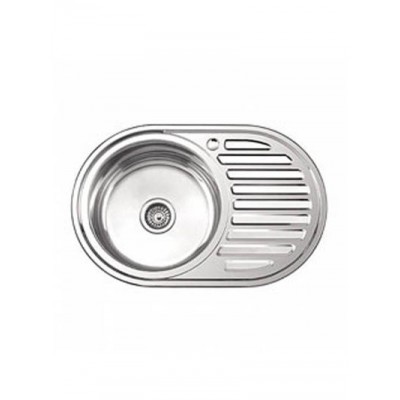 Мойка LEDEME врезная  77*50 т.0,8 овал левая ГЛЯНЕЦ бол.сиф. (L87750-L) (+ сифон)