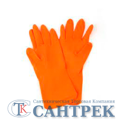Перчатки резиновые VETTA PREMIUM оранжевые/желтые L (447-011)