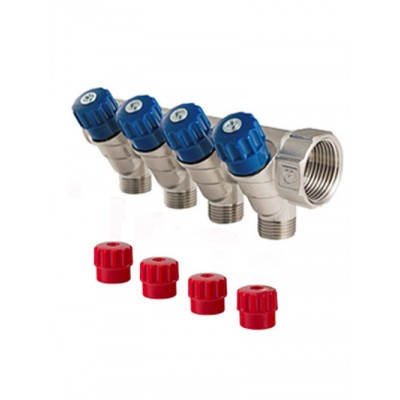 Коллектор 3/4 4 выхода с регулировочными вентилями 1/2 ш Valtec (VTc.560 №0504)
